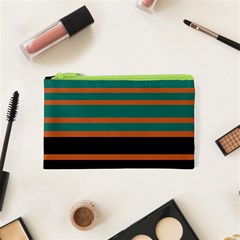 Black Stripes Orange Brown Teal Cosmetic Bag (xs) by BrightVibesDesign