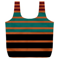 Black Stripes Orange Brown Teal Full Print Recycle Bag (xxl) by BrightVibesDesign