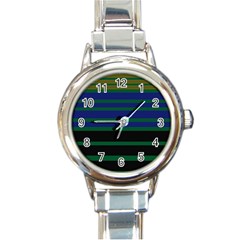 Black Stripes Green Olive Blue Round Italian Charm Watch by BrightVibesDesign