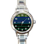 Black Stripes Green Olive Blue Round Italian Charm Watch Front