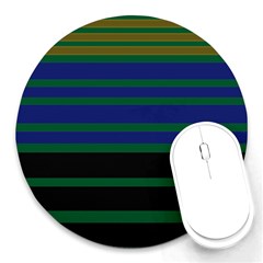 Black Stripes Green Olive Blue Round Mousepads by BrightVibesDesign