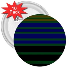 Black Stripes Green Olive Blue 3  Buttons (10 Pack)  by BrightVibesDesign