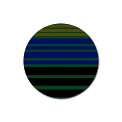 Black Stripes Green Olive Blue Rubber Round Coaster (4 Pack)  by BrightVibesDesign