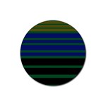 Black Stripes Green Olive Blue Rubber Round Coaster (4 pack)  Front