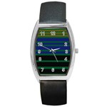 Black Stripes Green Olive Blue Barrel Style Metal Watch Front