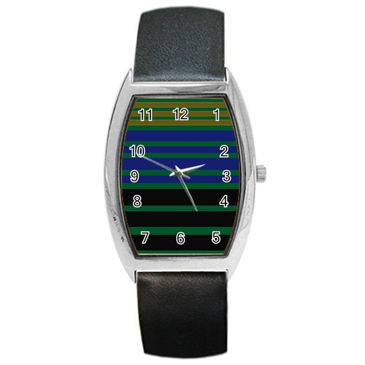 Black Stripes Green Olive Blue Barrel Style Metal Watch