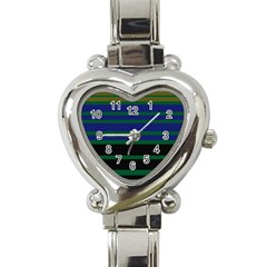 Black Stripes Green Olive Blue Heart Italian Charm Watch by BrightVibesDesign