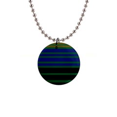 Black Stripes Green Olive Blue 1  Button Necklace by BrightVibesDesign