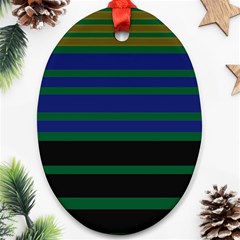 Black Stripes Green Olive Blue Oval Ornament (two Sides) by BrightVibesDesign