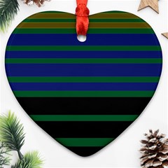 Black Stripes Green Olive Blue Heart Ornament (two Sides) by BrightVibesDesign