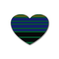 Black Stripes Green Olive Blue Rubber Coaster (heart)  by BrightVibesDesign