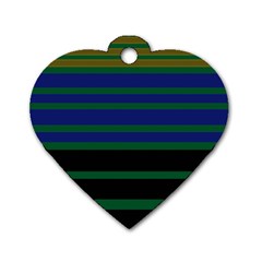 Black Stripes Green Olive Blue Dog Tag Heart (one Side) by BrightVibesDesign