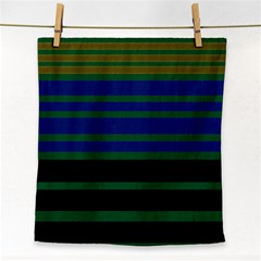 Black Stripes Green Olive Blue Face Towel by BrightVibesDesign