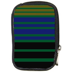 Black Stripes Green Olive Blue Compact Camera Leather Case by BrightVibesDesign