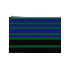 Black Stripes Green Olive Blue Cosmetic Bag (large) by BrightVibesDesign