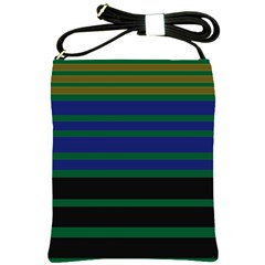 Black Stripes Green Olive Blue Shoulder Sling Bag by BrightVibesDesign