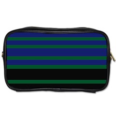 Black Stripes Green Olive Blue Toiletries Bag (two Sides) by BrightVibesDesign