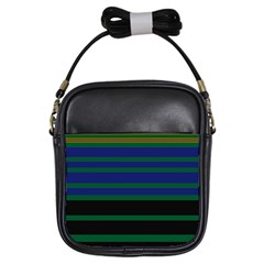 Black Stripes Green Olive Blue Girls Sling Bag by BrightVibesDesign