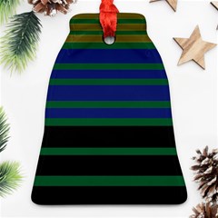 Black Stripes Green Olive Blue Bell Ornament (two Sides) by BrightVibesDesign