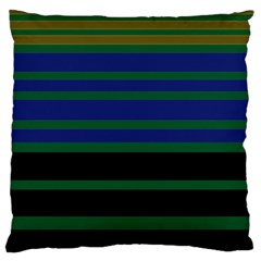 Black Stripes Green Olive Blue Large Cushion Case (one Side) by BrightVibesDesign