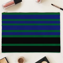 Black Stripes Green Olive Blue Cosmetic Bag (xxl) by BrightVibesDesign