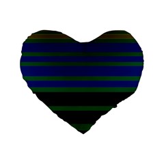 Black Stripes Green Olive Blue Standard 16  Premium Heart Shape Cushions by BrightVibesDesign