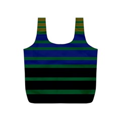 Black Stripes Green Olive Blue Full Print Recycle Bag (s) by BrightVibesDesign