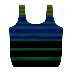 Black Stripes Green Olive Blue Full Print Recycle Bag (l) by BrightVibesDesign