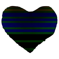 Black Stripes Green Olive Blue Large 19  Premium Flano Heart Shape Cushions by BrightVibesDesign