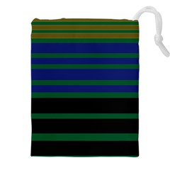 Black Stripes Green Olive Blue Drawstring Pouch (4xl) by BrightVibesDesign