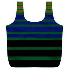 Black Stripes Green Olive Blue Full Print Recycle Bag (xxl) by BrightVibesDesign