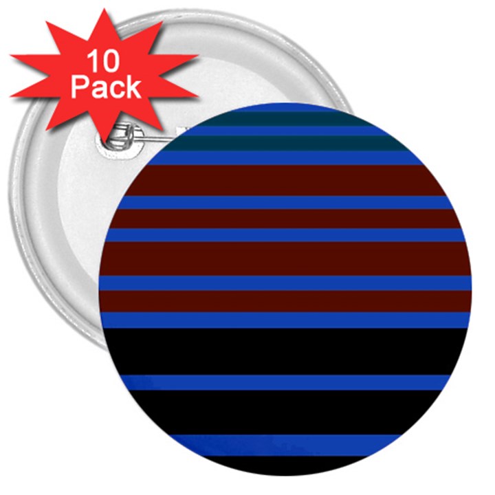 Black Stripes Blue Green Orange 3  Buttons (10 pack) 