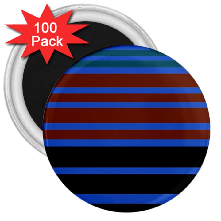 Black Stripes Blue Green Orange 3  Magnets (100 pack)