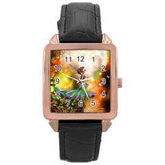 Cute Flying Fairy In The Night Rose Gold Leather Watch  by FantasyWorld7