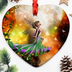 Cute Flying Fairy In The Night Ornament (heart) by FantasyWorld7