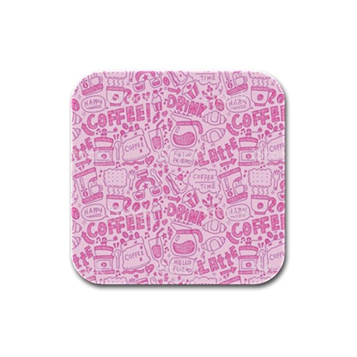 coffee pink Rubber Square Coaster (4 pack) 