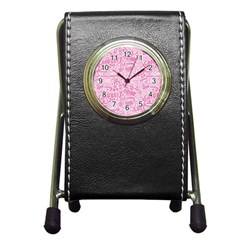 Coffee Pink Pen Holder Desk Clock by Amoreluxe