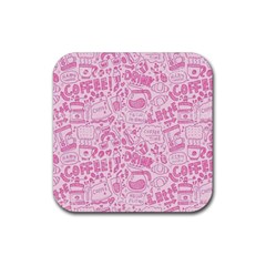 Coffee Pink Rubber Coaster (square)  by Amoreluxe