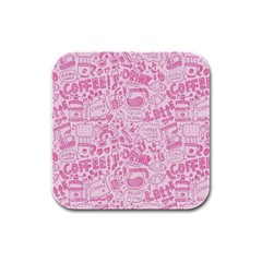 Coffee Pink Rubber Square Coaster (4 Pack)  by Amoreluxe