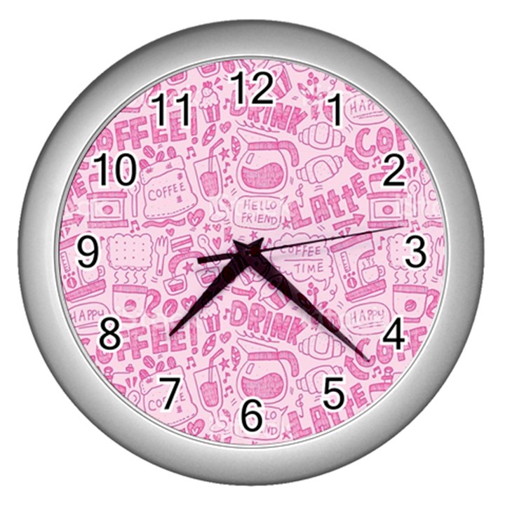 coffee pink Wall Clock (Silver)