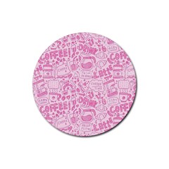 Coffee Pink Rubber Round Coaster (4 Pack)  by Amoreluxe