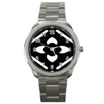 Pattern Flower Black Sport Metal Watch Front