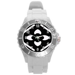 Pattern Flower Black Round Plastic Sport Watch (l)