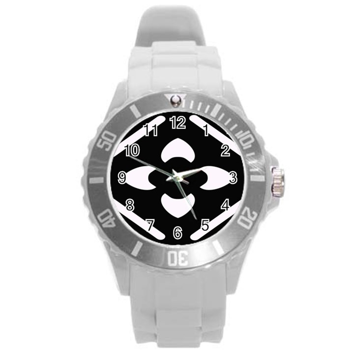 Pattern Flower Black Round Plastic Sport Watch (L)