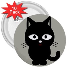 Cat Pet Cute Black Animal 3  Buttons (10 Pack)  by HermanTelo