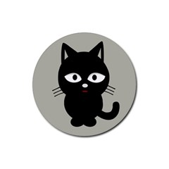 Cat Pet Cute Black Animal Rubber Round Coaster (4 Pack)  by HermanTelo