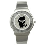 Cat Pet Cute Black Animal Stainless Steel Watch Front