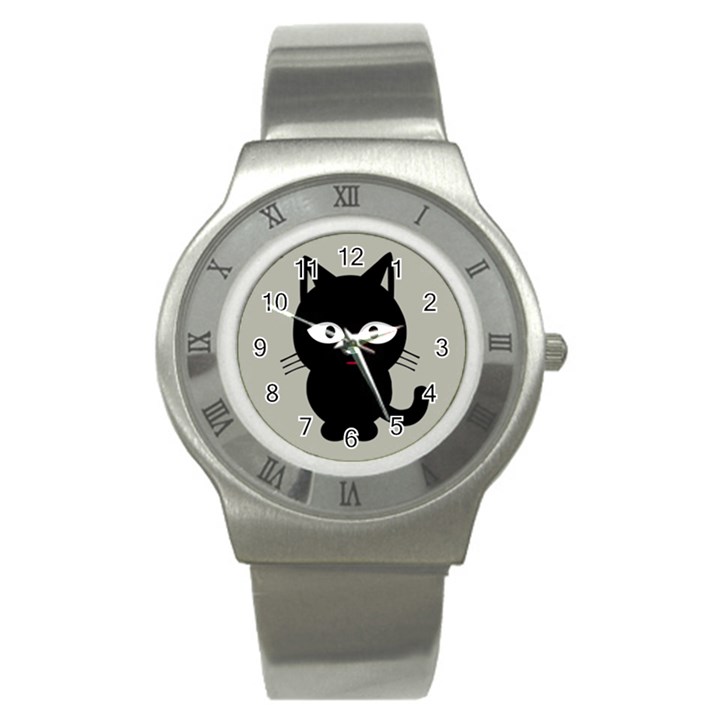 Cat Pet Cute Black Animal Stainless Steel Watch