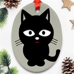 Cat Pet Cute Black Animal Oval Ornament (two Sides)