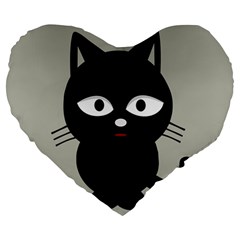 Cat Pet Cute Black Animal Large 19  Premium Flano Heart Shape Cushions